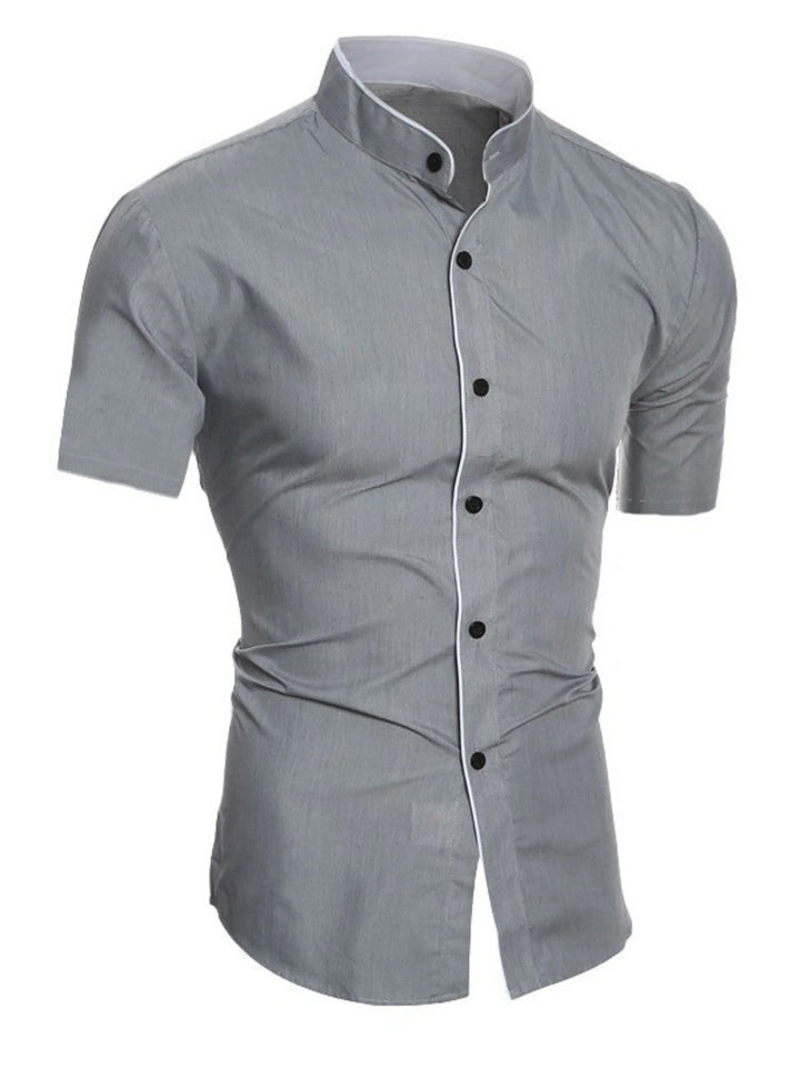 Drune | Slim Fit Stehkragen Kurzarmhemd Business Lässig