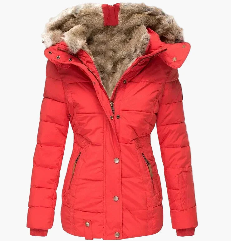 Drune | Winter Steppjacke mit Kapuze und Kunstfell - Modische Figurbetonung, Ideal für kalte Tage