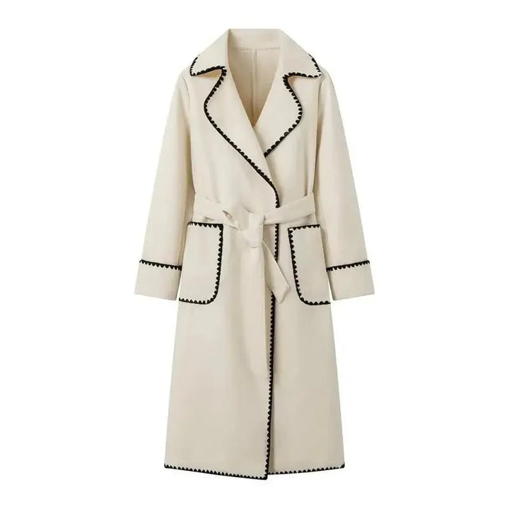Drune | Longline Mantel - Kontrastierende Besatz - Gürtellinie - Casual bis Formal