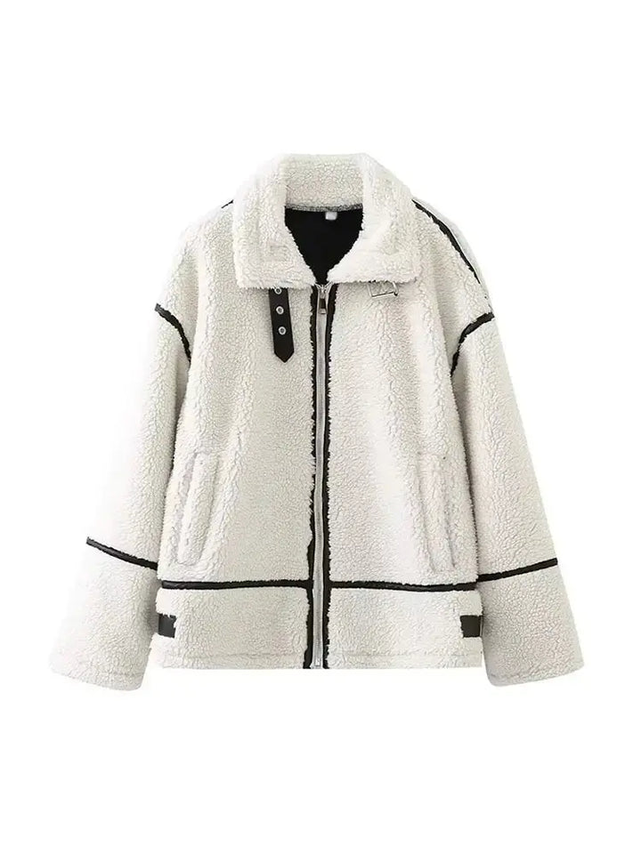 Drune | Lässige Jacke mit Pelzkragen und Farbblockierung