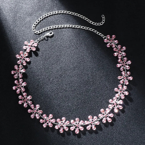 Drune | Mode Pink Crystal Flowers Choker Necklace Statement Accessories Mode Frauen Rhinestone Collar Necklace Schlüsselbein Schmuck Ins