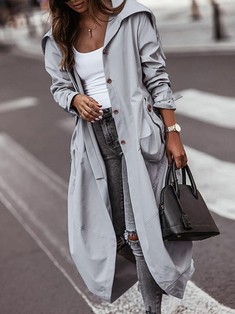 Damen Oversize Trenchcoat mit Flickenmuster Stilvoll