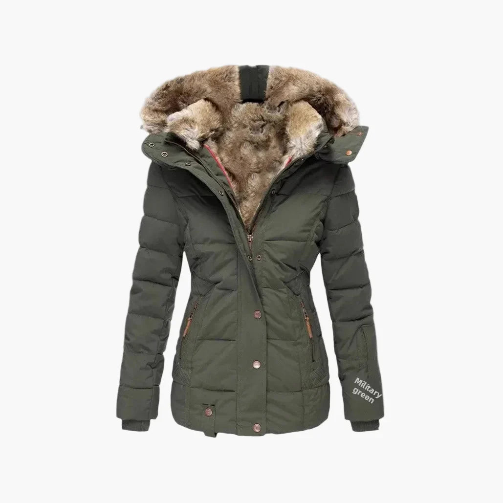 Drune | Winter Steppjacke mit Kapuze und Kunstfell - Modische Figurbetonung, Ideal für kalte Tage