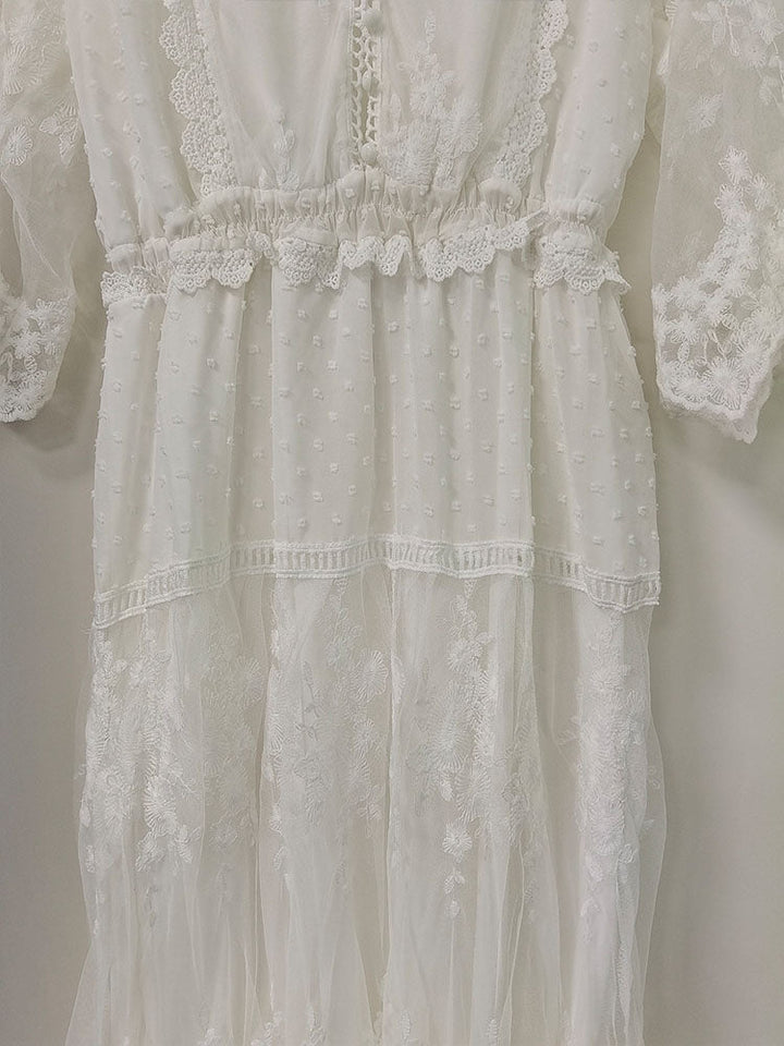 Drune | Cross Halbtransparente Spitzen Maxikleid