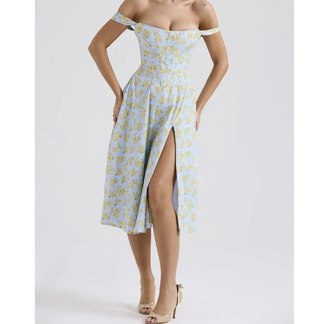 Drune | Blumen Korsett Midi Kleid
