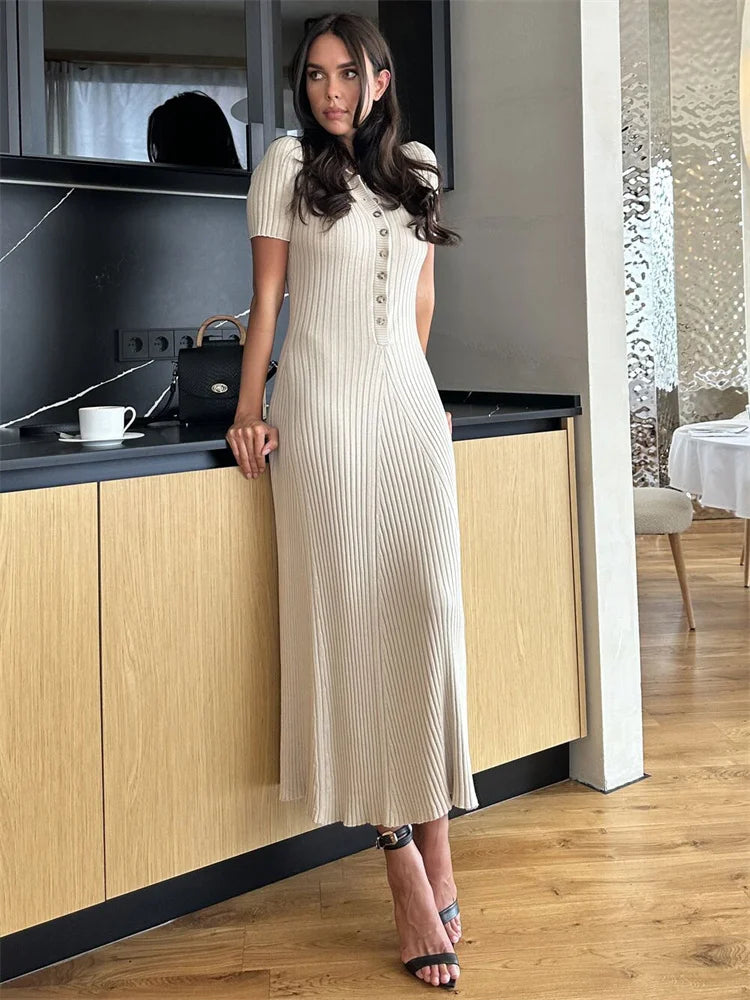 Drune | Patchwork Revers Strick Maxi Kleid