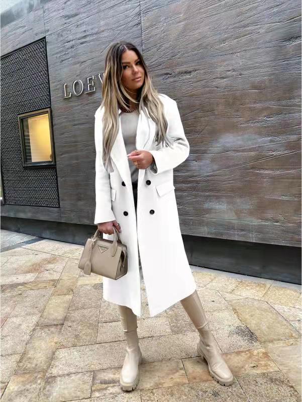 Drune Attraktiver Herbst-Wollmantel | Damen Retro Mode Schwarzer Langarm-Mantel