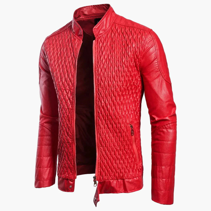 Drune | Übergangsjacke im Biker-Stil mit Stehkragen und Rauten-Design - Perfekt für Alltag und Freizeit