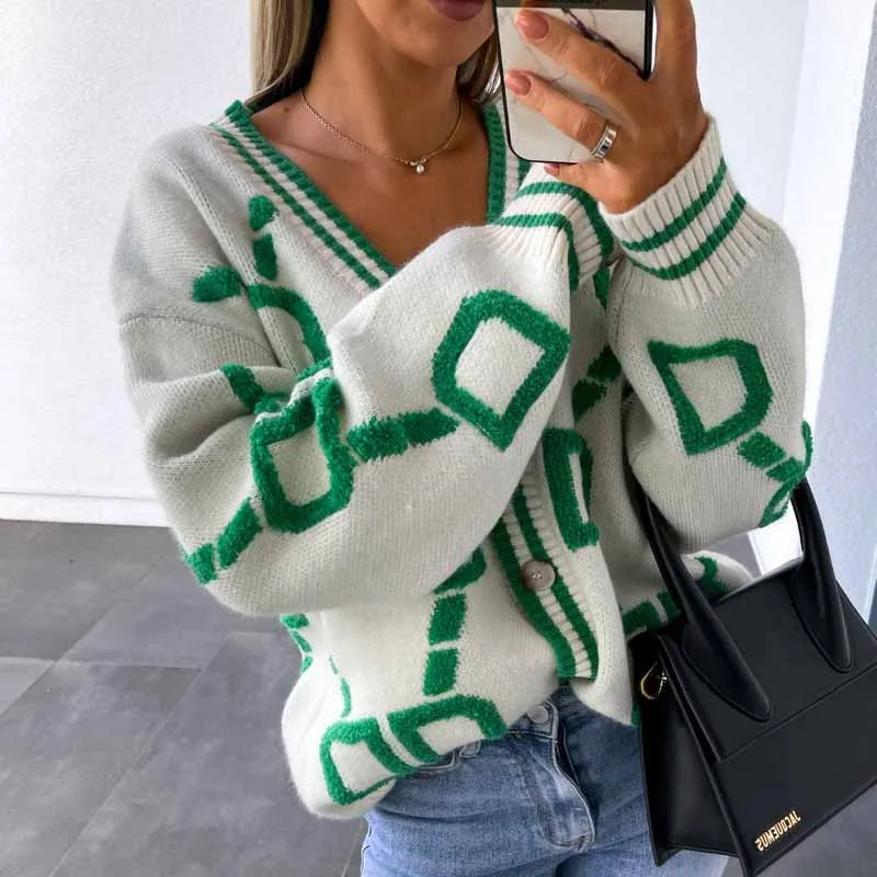 Drune | Strickcardigan mit Grafischem Muster Knopfverschluss Trendiger Look
