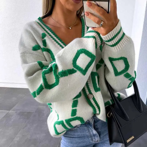 Drune | Strickcardigan mit Grafischem Muster Knopfverschluss Trendiger Look