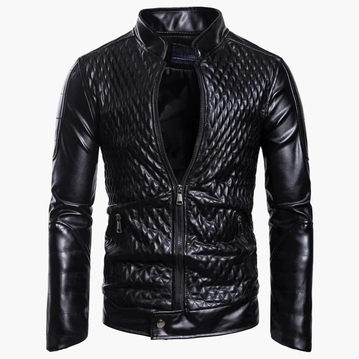 Drune | Übergangsjacke im Biker-Stil mit Stehkragen und Rauten-Design - Perfekt für Alltag und Freizeit
