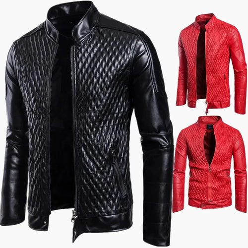 Drune | Übergangsjacke im Biker-Stil mit Stehkragen und Rauten-Design - Perfekt für Alltag und Freizeit