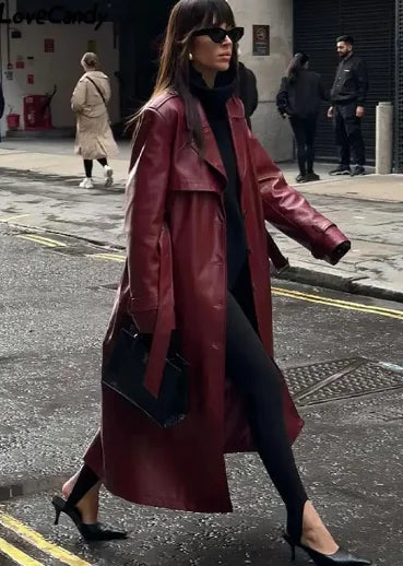 Drune | lange Retro-Jacke mit Gürtel
