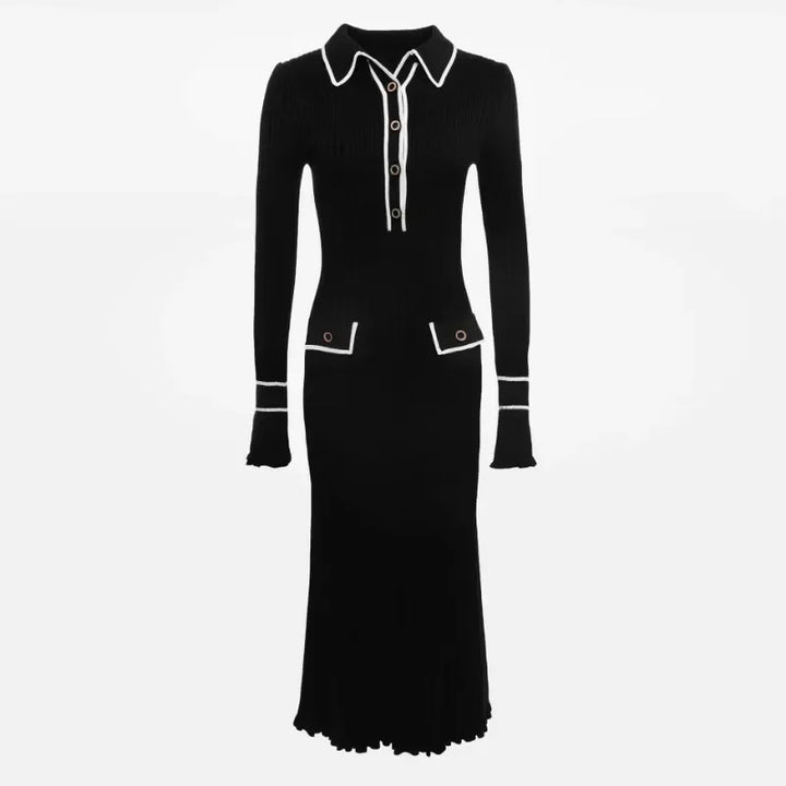 Drune | Langärmeliges Kleid mit Strickkragen und Rüschen