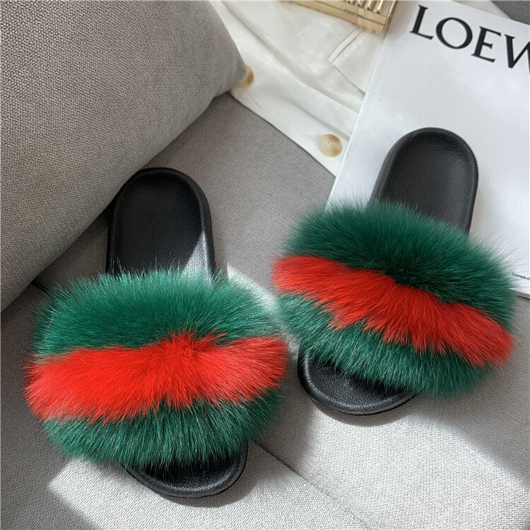 Drune | Flauschige Echtfell Flip Flops Hausschuhe Sandalen