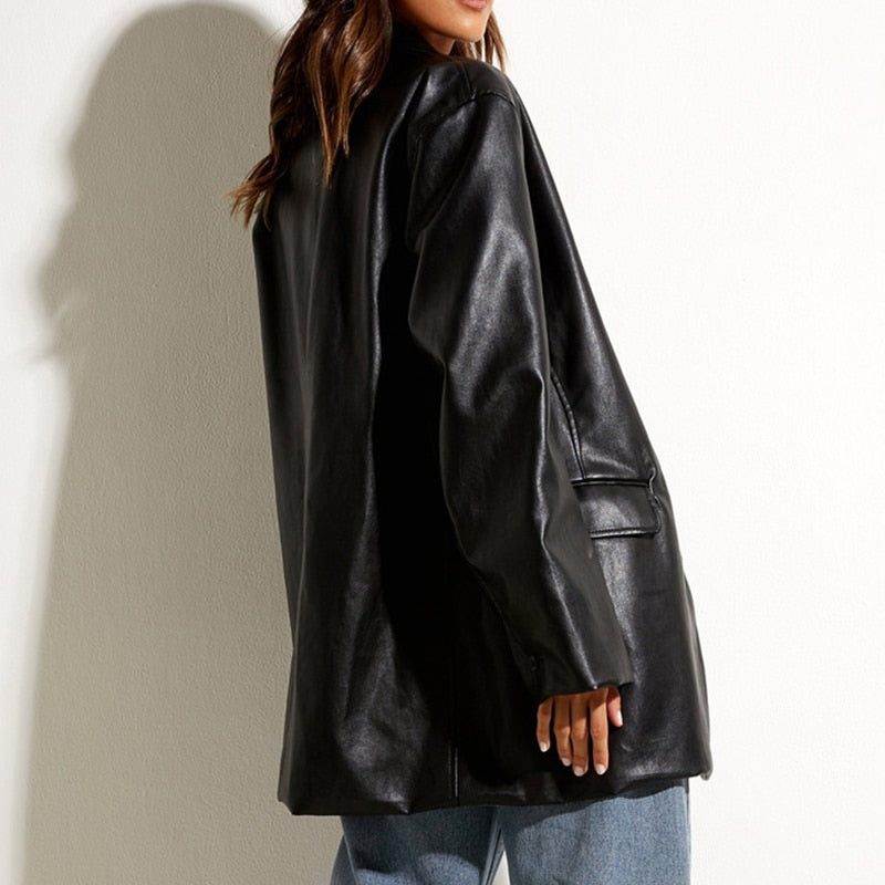 Drune | Vintage Blazer mit Lederlook für Damen