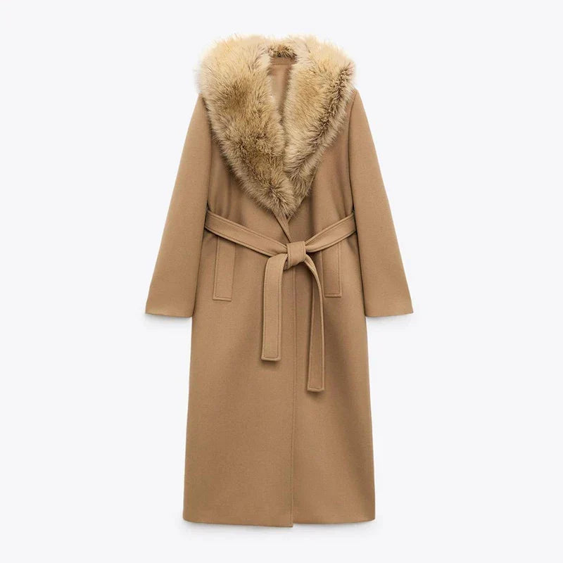 Drune | Lange Jacke mit Kunstpelzkragen Taillierte Passform Eleganter Look