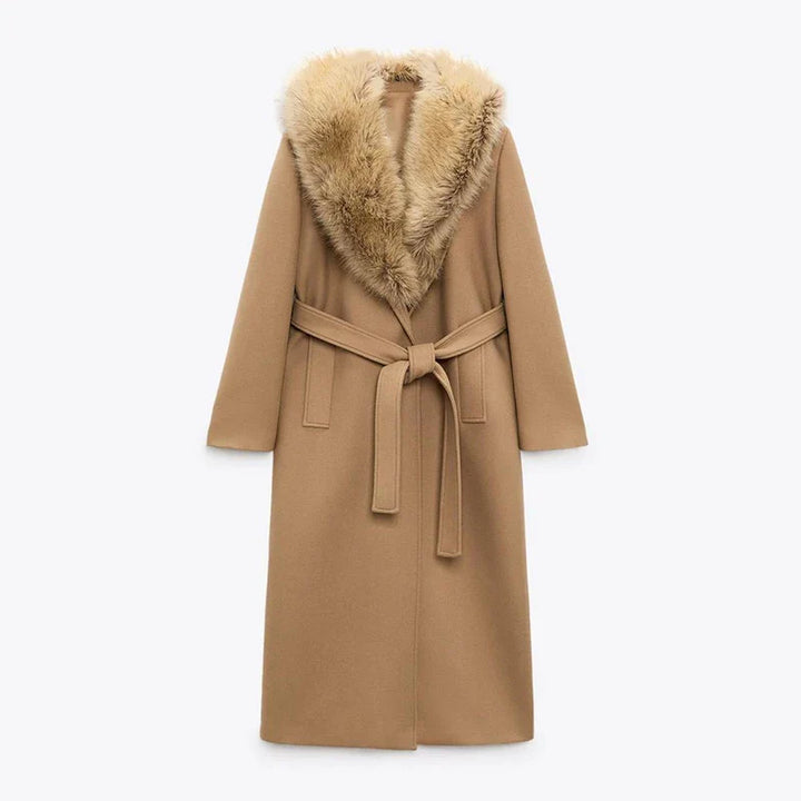 Drune | Lange Jacke mit Kunstpelzkragen Taillierte Passform Eleganter Look
