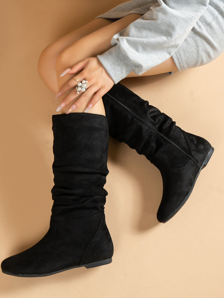 Drune | Damen Stiefel Aus Wildleder Mit Seitlichem Reißverschluss, Wadenlang, Frühlingskollektion