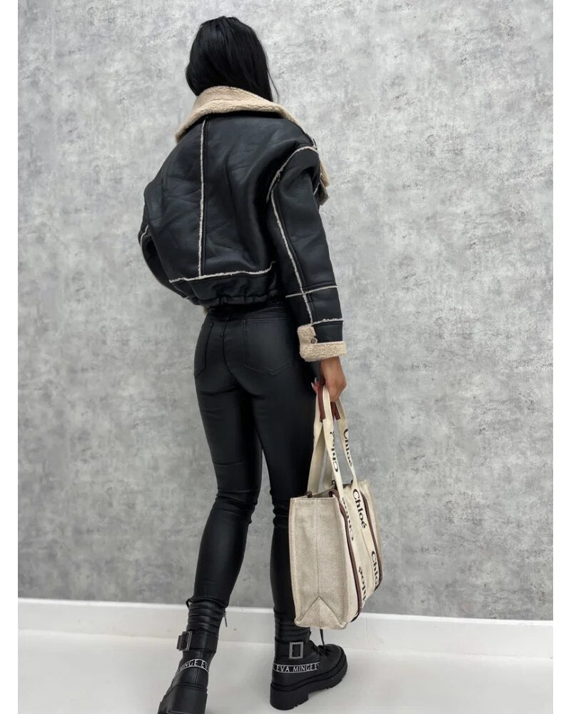Drune | Lederjacke mit Teddyfutter