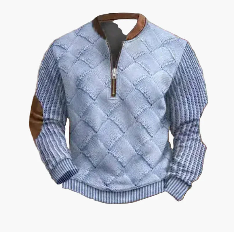 Drune | Halbzipper Pullover - Modischer Strick-Look für Herbst und Winter, Warmes Sweatshirt mit Stehkragen und Ellbogen-Patches, Freizeit & Alltag