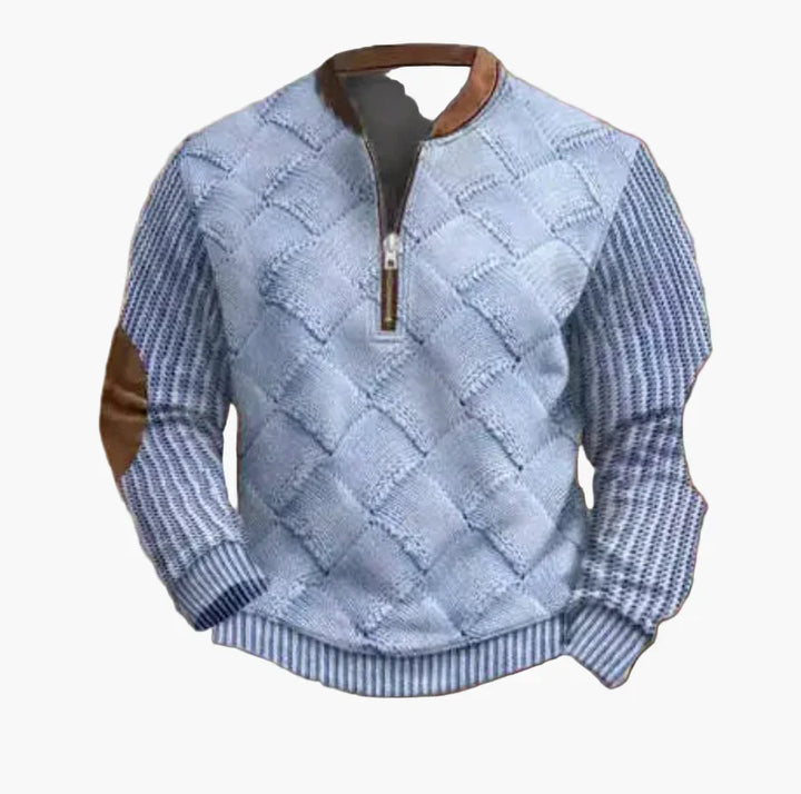 Drune | Halbzipper Pullover - Modischer Strick-Look für Herbst und Winter, Warmes Sweatshirt mit Stehkragen und Ellbogen-Patches, Freizeit & Alltag