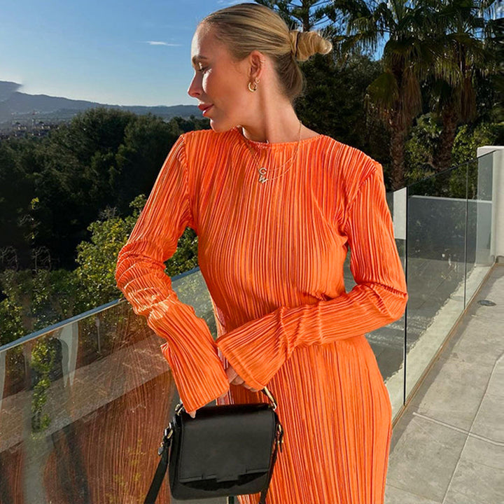 Drune - Enganpassendes Midi-Kleid mit langen Ärmeln für Frauen
