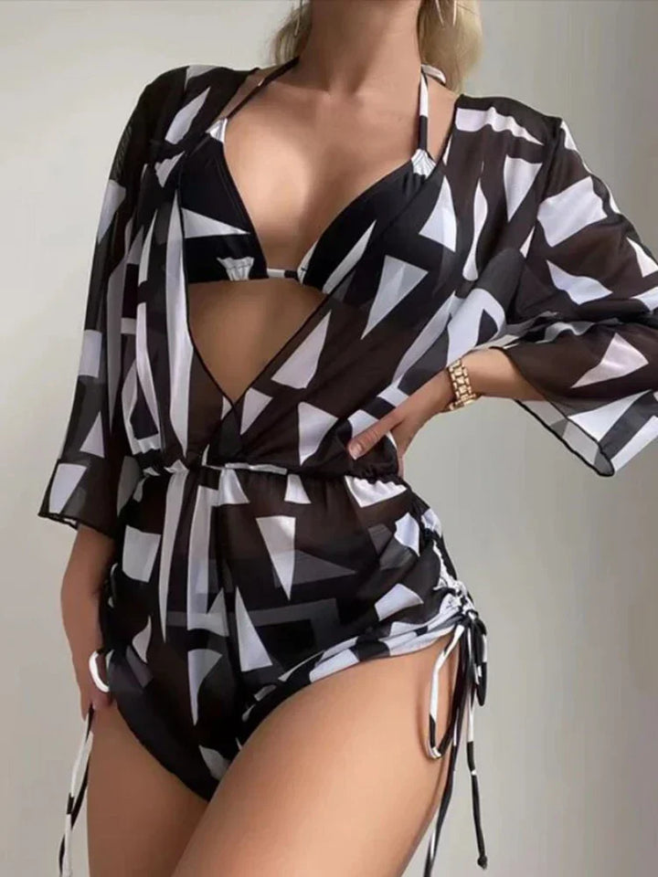 Drune | 3 Stück Bikini Tropischer Druck Badebekleidung Halter Schnürseite Badebekleidung Frauen Badeanzug Weiblich Schwimmen Sommer Strandbekleidung