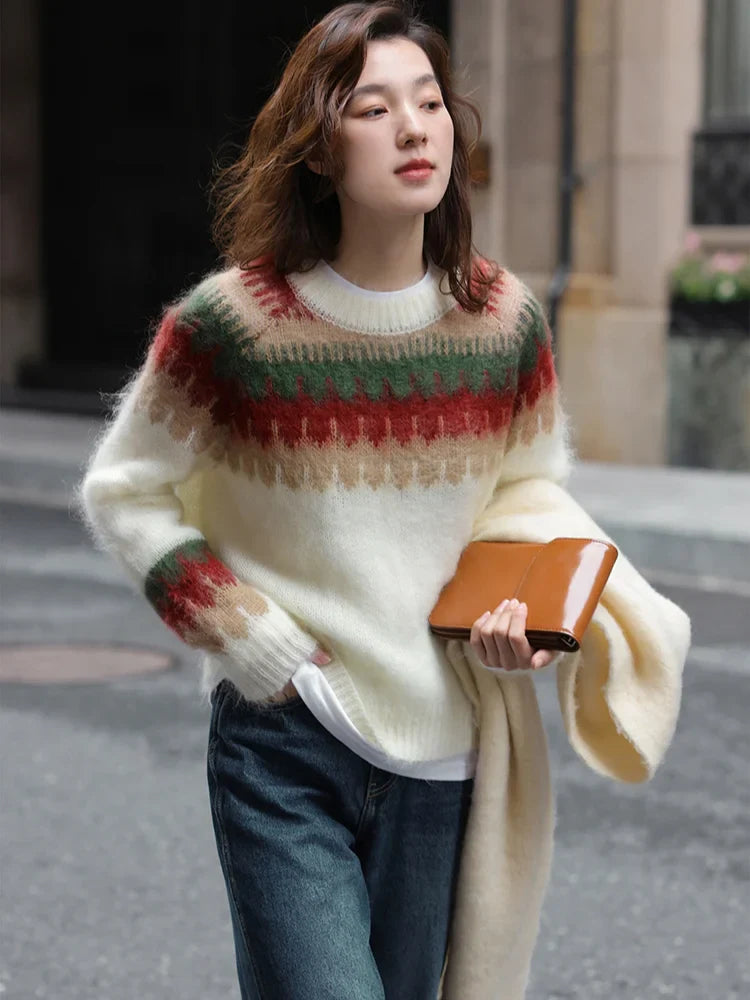 Drune - Hässlicher Weihnachtspulli - Dick gestrickter Pullover mit Retro-Muster
