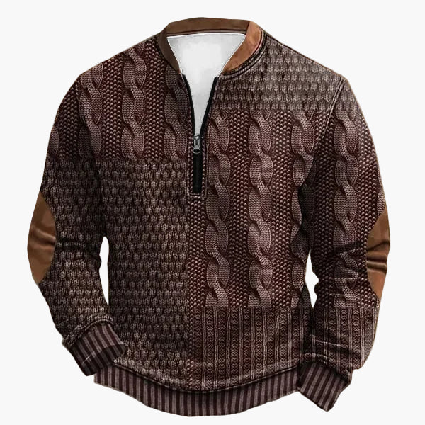 Drune | Strickpullover mit Zopfmuster und Viertelreißverschluss - Modischer Freizeitpullover für Herbst und Winter