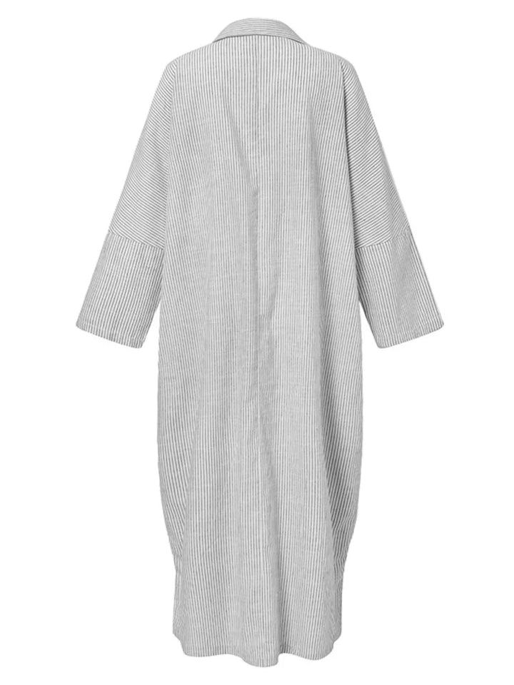 Drune Gestreiftes Kleid | Lässiges oversized Maxi-Kleid mit langen Ärmeln für Damen