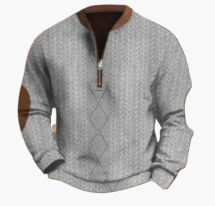 Drune | Halbzipper Pullover - Modischer Strick-Look für Herbst und Winter, Warmes Sweatshirt mit Stehkragen und Ellbogen-Patches, Freizeit & Alltag