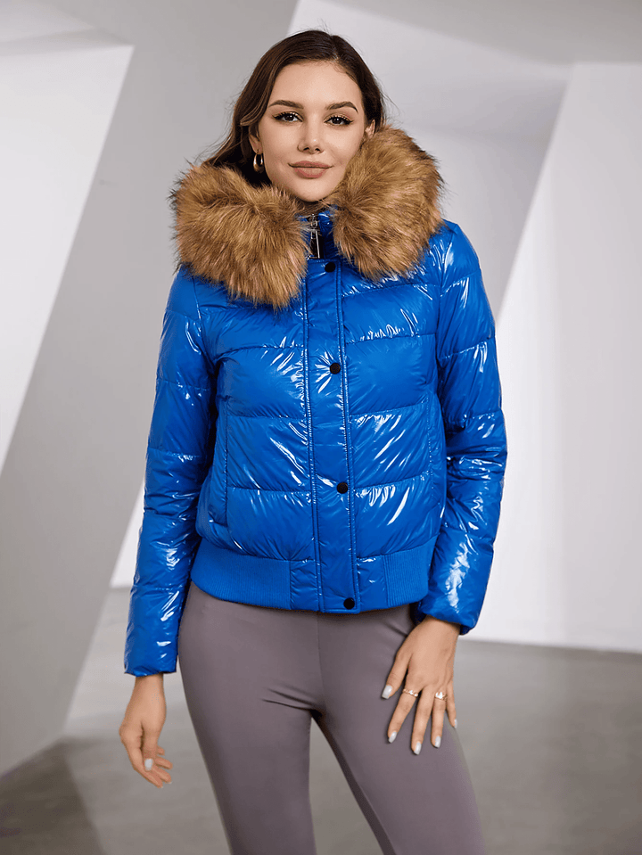 Drune | Pufferjacke mit metallisch imitiertem Pelzbesatz für Frauen