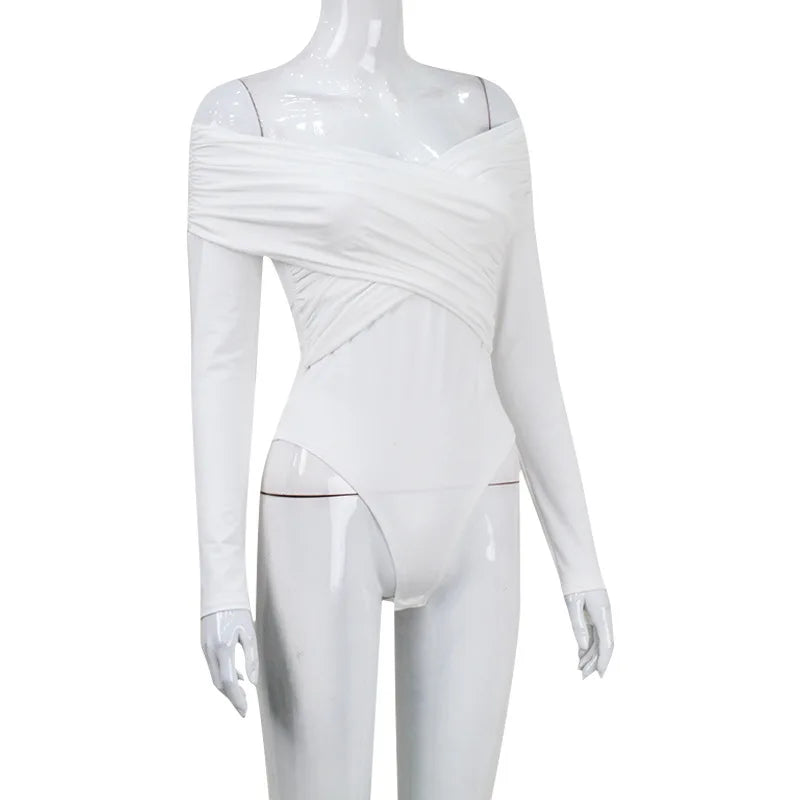 Drune Off-Shoulders Bodysuit | Moderner eleganter plissierter Damen-Bodysuit