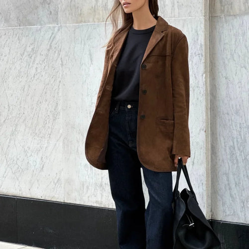 Drune | Schick und warm braune Wildlederjacke mit Kapuze