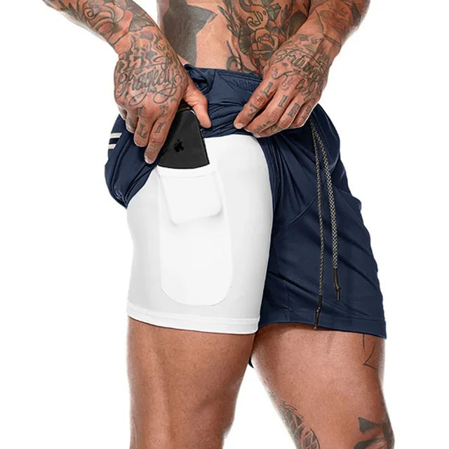 Drune | Herren 2 in 1 Laufshorts Schnelltrocknend Für Sport Und Training Selfico