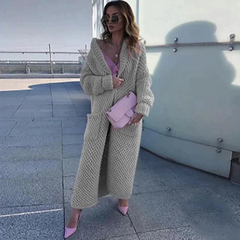 Drune | Langer StrickStrickjacke Übergröße Offene Vorderseite Grobstrick Mit Taschen