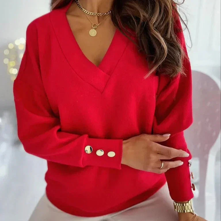 Drune | Bluse mit Knopfdetails V-ausschnitt Elegant und Lässig