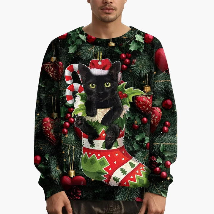 Drune | Weihnachtspullover mit Katzenmotiv und festlichem Design - Lustiger Weihnachts-Sweater für Weihnachten und Winter