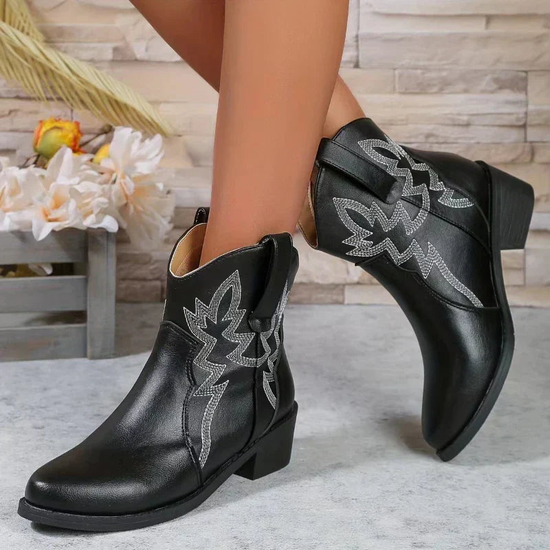 Drune - PU niedriger Absatz rutschfeste Damen Cowboystiefel