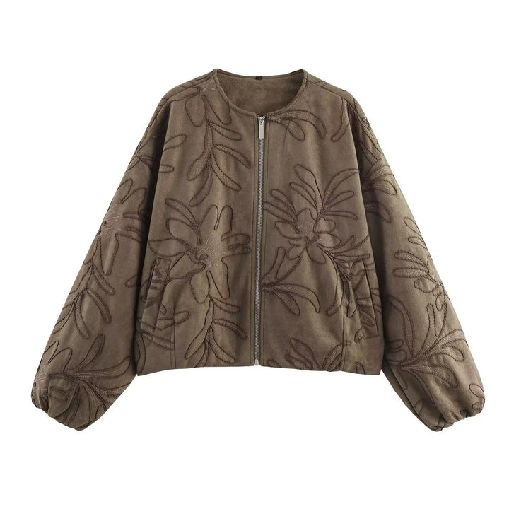 Drune | Bomberjacke mit Wildlederstruktur und Stickerei