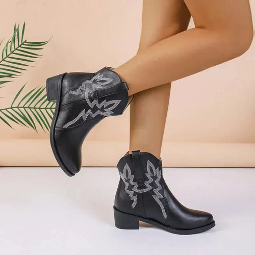Drune - PU niedriger Absatz rutschfeste Damen Cowboystiefel