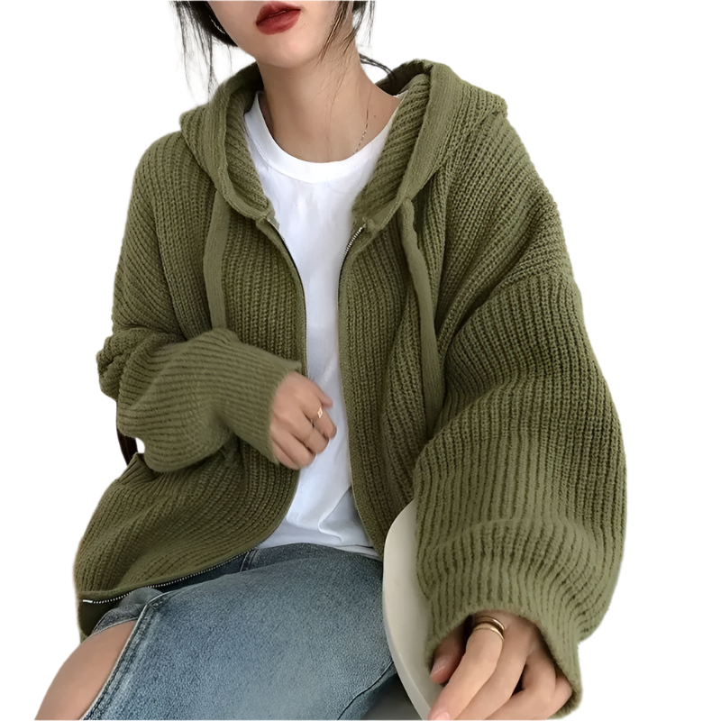 Drune | Oversized Strick Damenpullover mit Reißverschluss