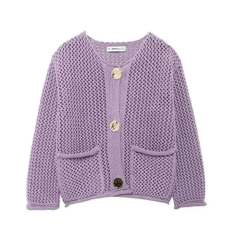 Drune | Mesh Strick Strickjacke mit Fronttaschen