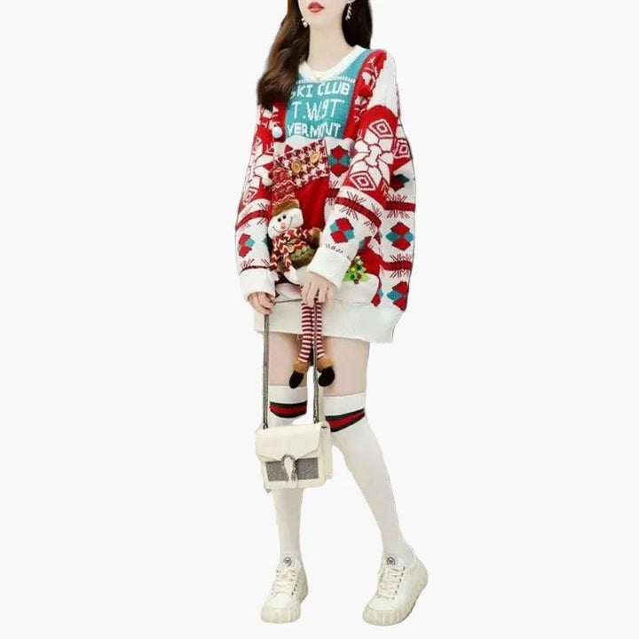 Drune | Weihnachtspullover Ugly Christmas Sweater mit 3D Schneemann und Wintermotiv - Lustiger Feiertagspullover für Partys