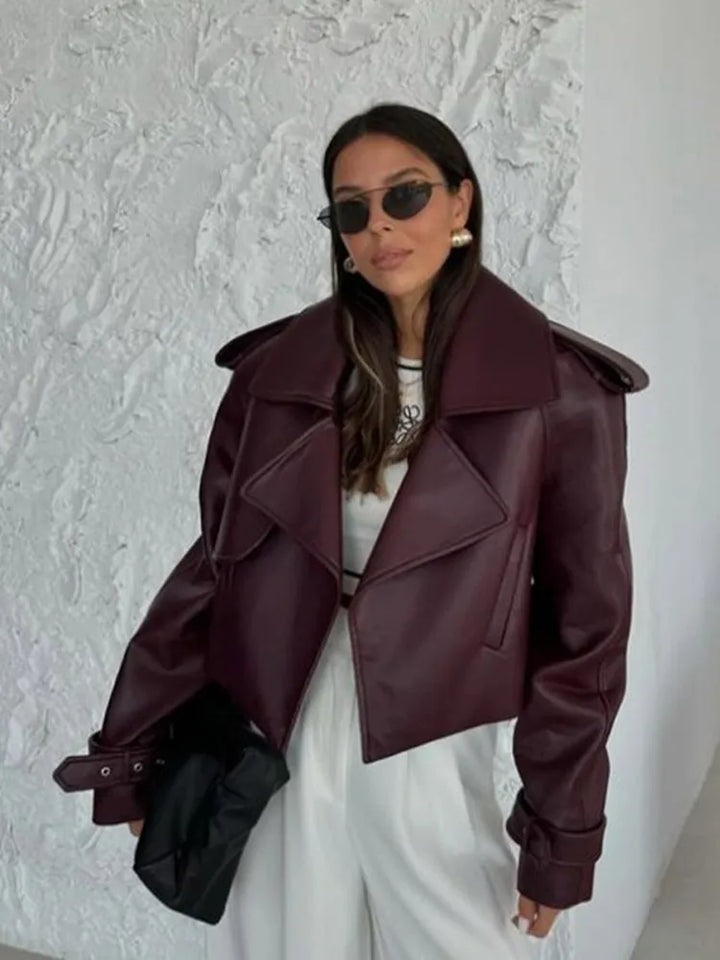 Drune | Immitierte Lederjacke mit Gürtel für Frauen