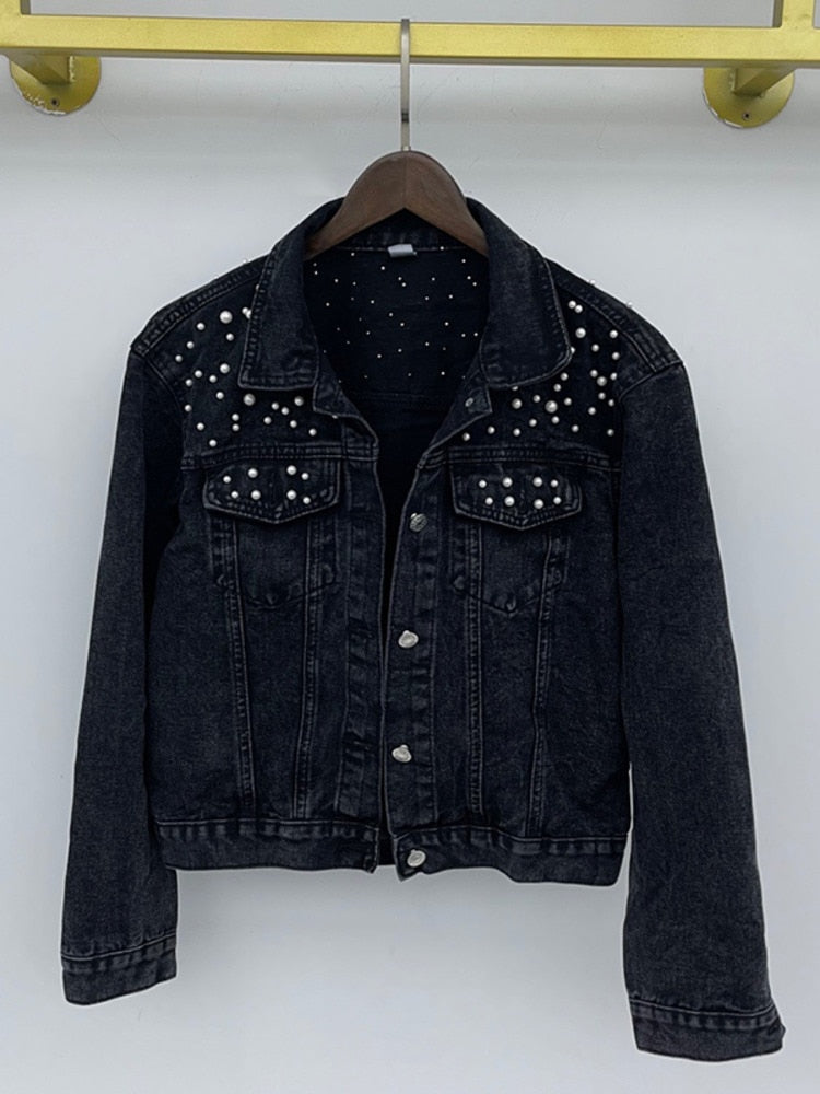 Drune | Lässige Jeansjacke Mit Perlen