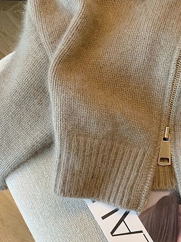 Drune | Strickjacke mit Reißverschluss und elegantem Kragen - Modischer Cropped Cardigan für Alltag und Büro