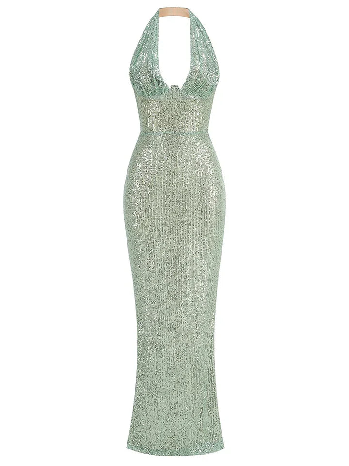 Drune | Tiefer V-Ausschnitt Rückenfreies Maxi-Kleid