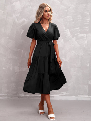 Drune - Schwarzes Midikleid mit Rüschen